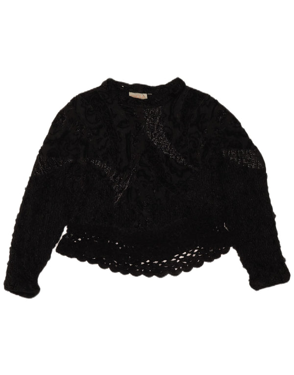 Crop Top Crochet Vintage pentru femei UK 14 Medium Black
