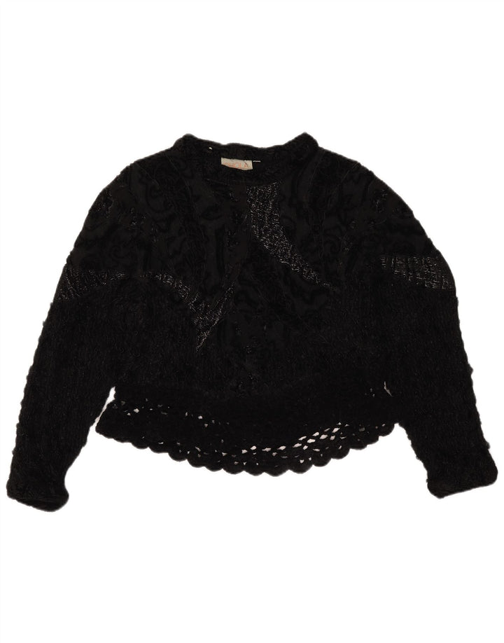 Crop Top Crochet Vintage pentru femei UK 14 Medium Black