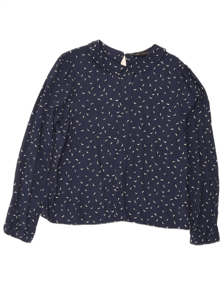ZARA Womens Abstract Pattern Shirt Blouse UK 16 Large Navy Blue