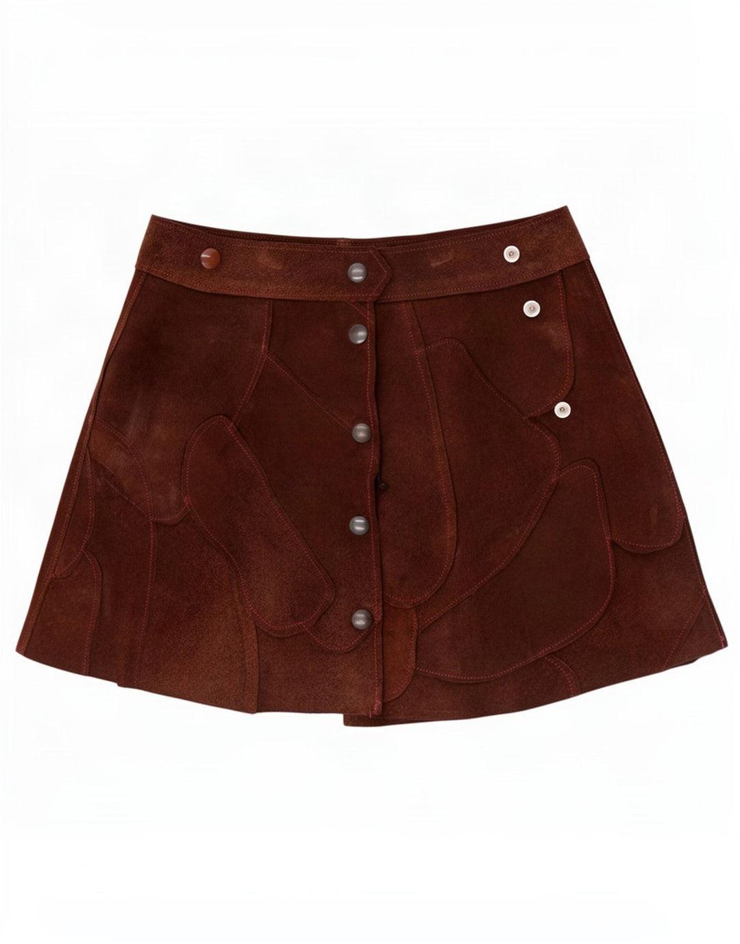 Fusta mini de piele intoarsa vintage pentru femei Mica W26 maro