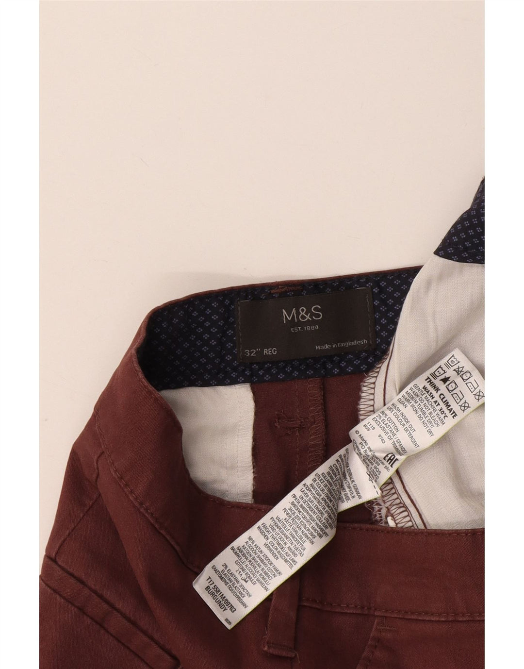 Pantaloni scurți chino pentru bărbați Marks & Spencer W32 Bumbac Burgundy mediu