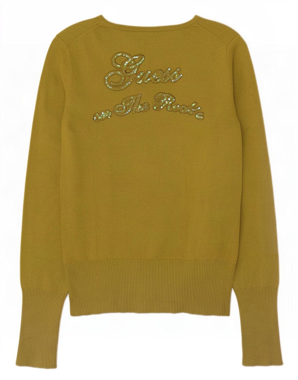 Pulover Guess cu decolteu în V cu grafic pentru femei UK 16, viscoză verde medie
