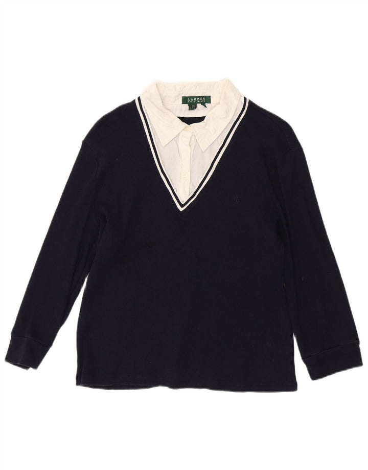 Top pentru femei RALPH LAUREN cu mâneci 3/4 UK 18 XL, albastru bleumarin, bumbac color bloc