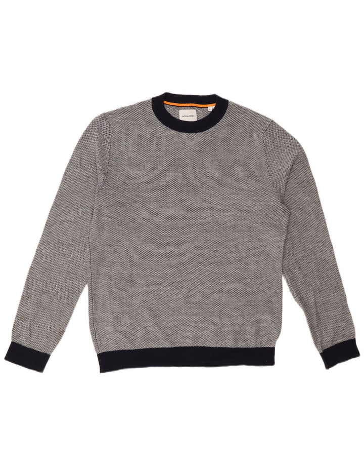 JACK & JONES Pulover pentru bărbați cu gât roșu, mare, gri acrilic