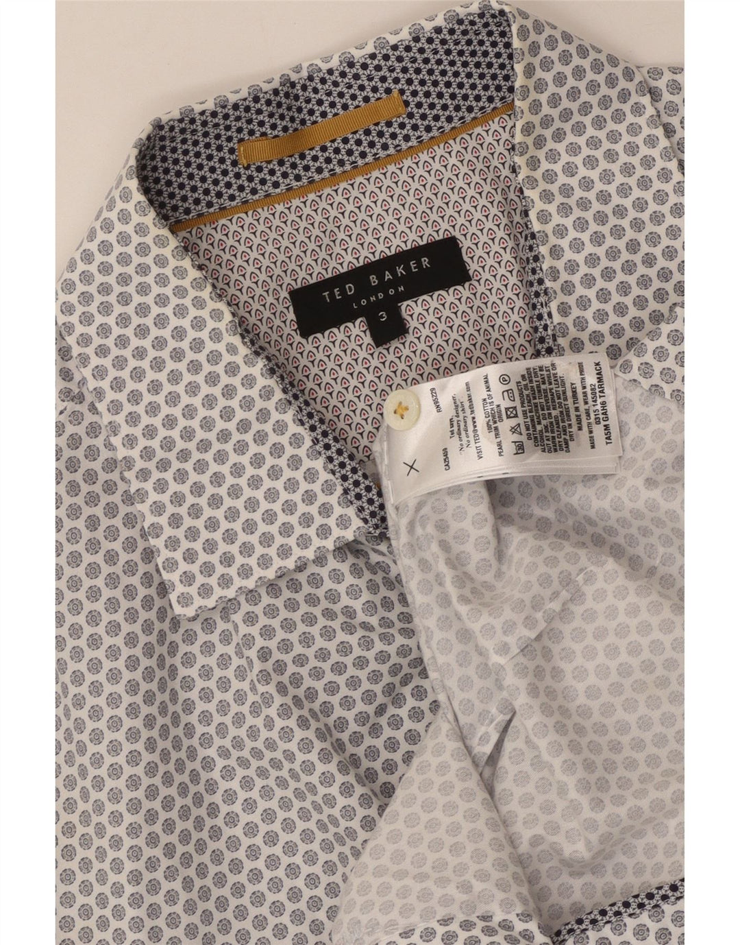 Cămașă cu mânecă scurtă pentru bărbați Ted Baker, mărime 3, bumbac geometric alb mediu