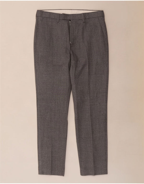 Pantaloni de costum obișnuiți pentru bărbați Marks & Spencer L32 L29 Gri Houndstooth