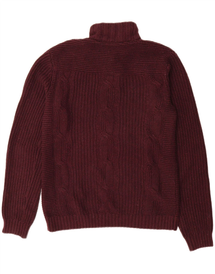 Pulover pentru bărbați Ted Baker cu gât cu nasturi, mărimea 2, bumbac burgundy mic