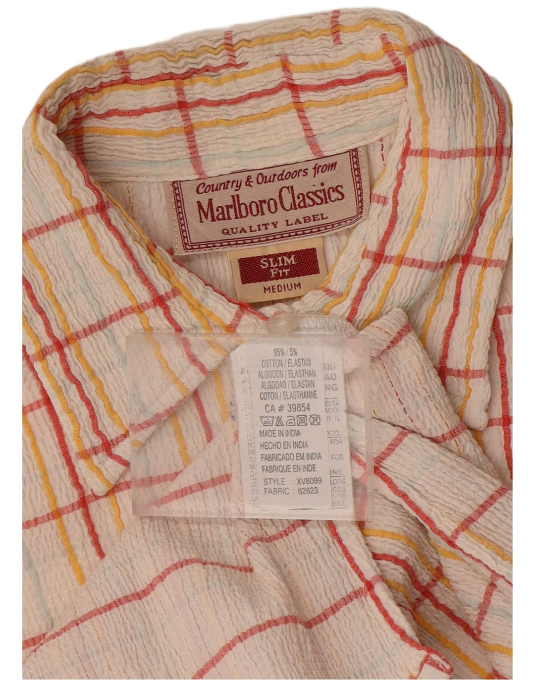 MARLBORO CLASSICS Womens Slim Fit Shirt UK 12 Medium Beige Check Cotton