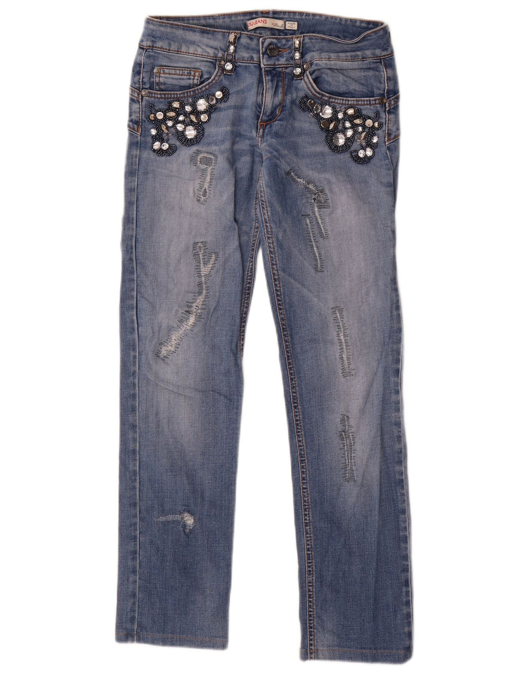Liu Jo Blugi Distressed drepte pentru femei W26 L27 Albastru