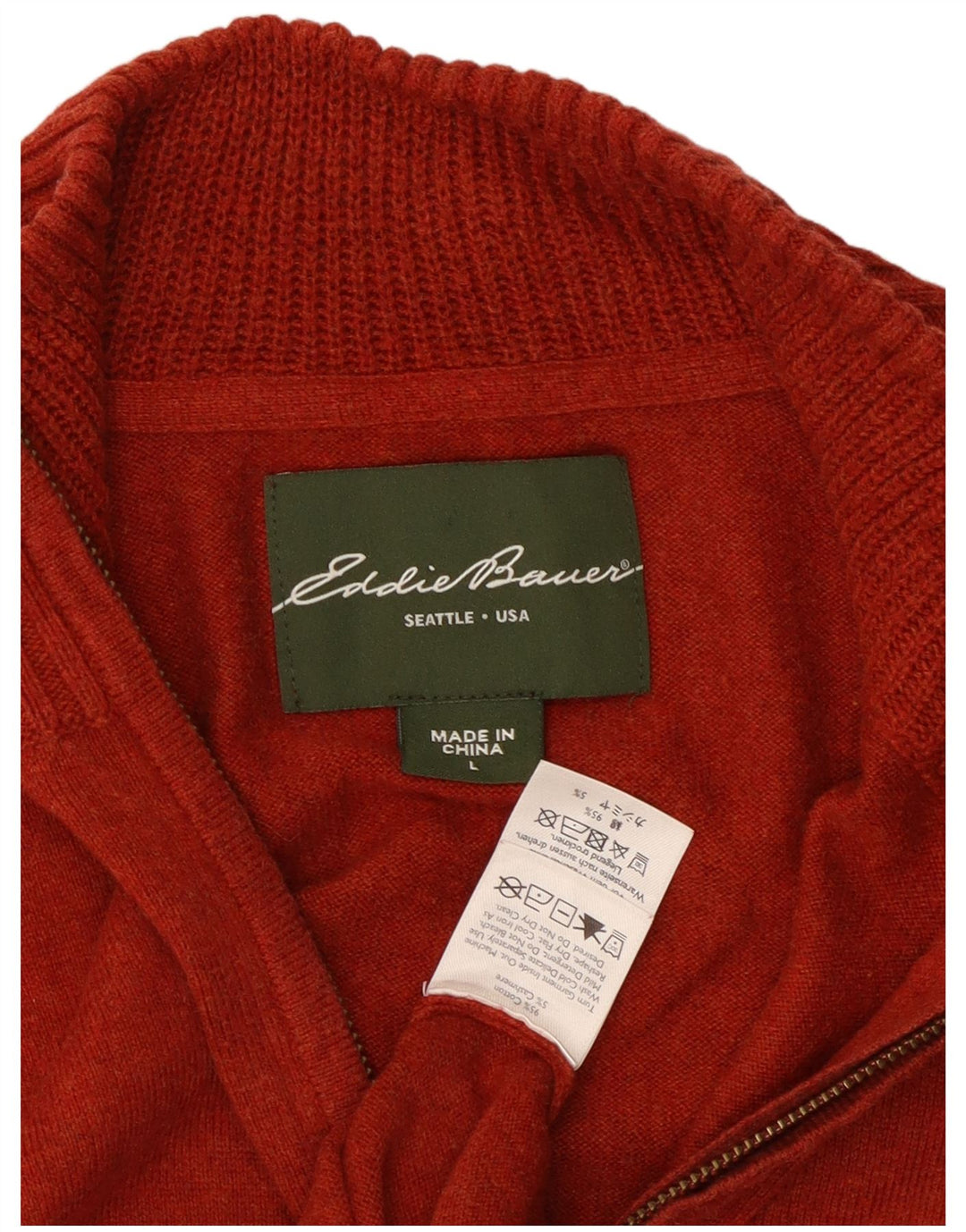Eddie Bauer Pulover cu fermoar pentru bărbați, bumbac roșu mare