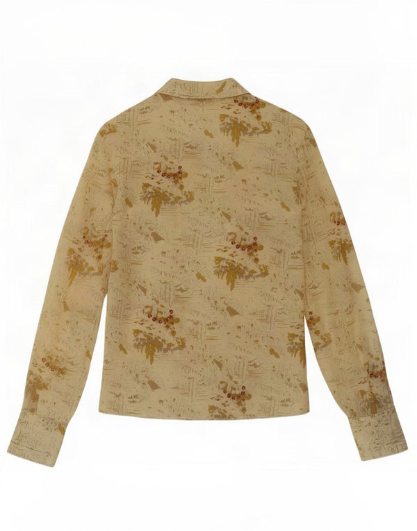 Bluză de cămașă vintage pentru femei UK 14 Medium Bej Floral