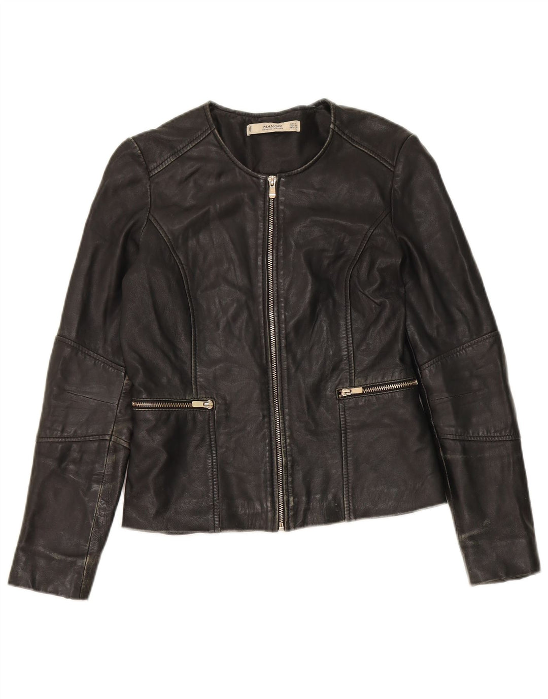 Jachetă de piele crop pentru femei Mango UK 10 Small Black