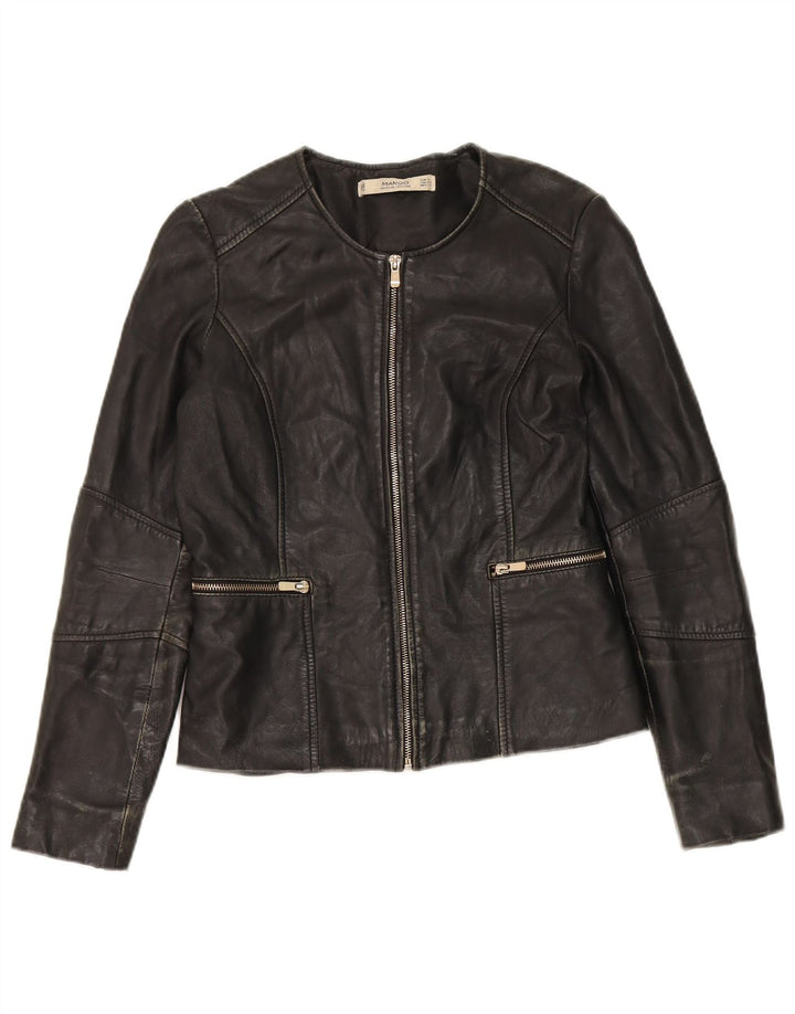 Jachetă de piele crop pentru femei Mango UK 10 Small Black