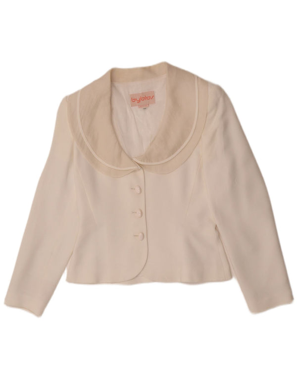 Byblos Womens 3 Button Blazer Jacket IT 42 Medium White Acetate