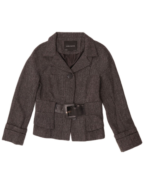 Zara Womens 2 Button Blazer Jacket UK 12 Medium Grey Herringbone