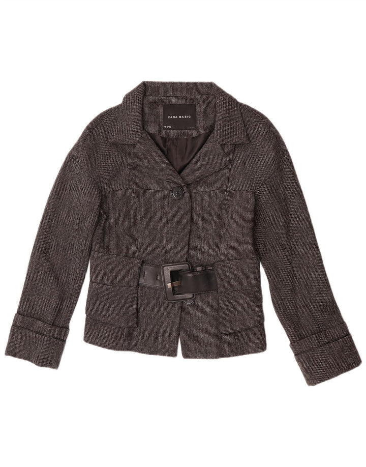 Zara Womens 2 Button Blazer Jacket UK 12 Medium Grey Herringbone