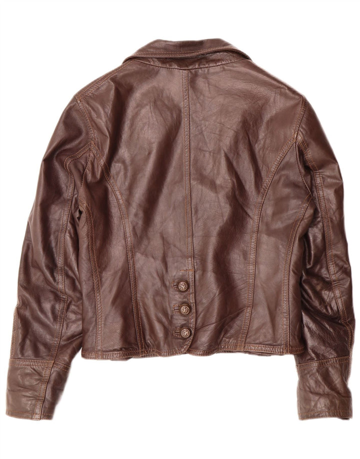 Jachetă de piele crop Sandro Ferrone pentru femei UK 18 XL maro