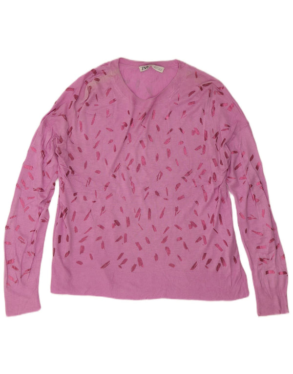 Pulover pentru damă Zara cu model abstract, cu gât de barcă, UK 10 Mic, roz