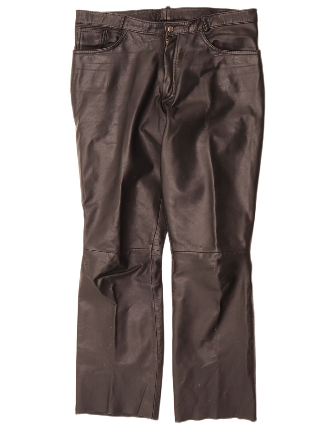 Pantaloni drepți din piele vintage pentru bărbați W34 L32 negri