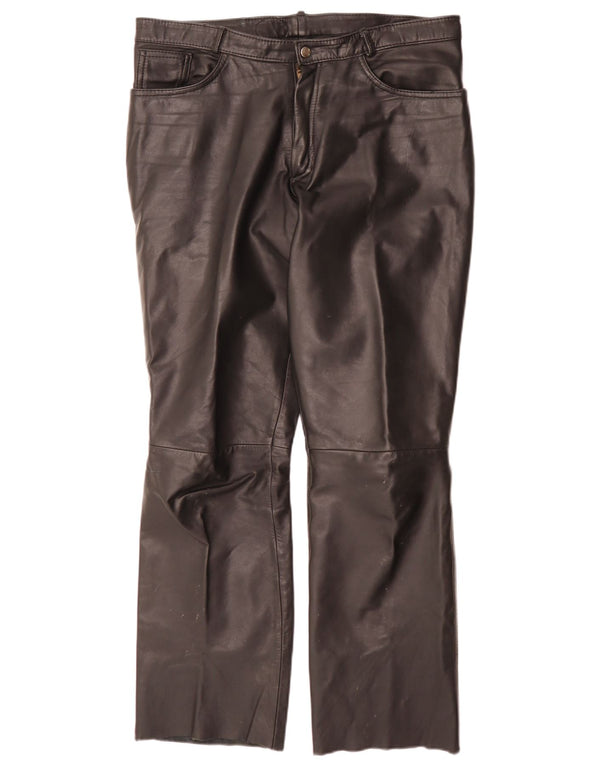 Pantaloni drepți din piele vintage pentru bărbați W34 L32 negri