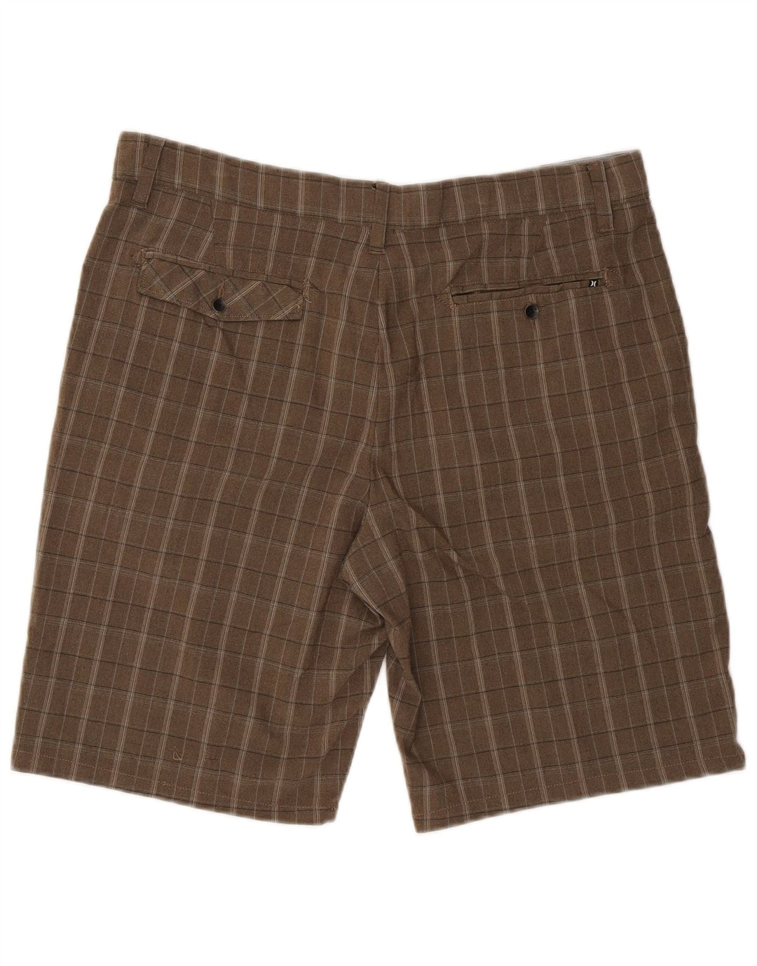 Pantaloni scurți chino Hurley pentru bărbați W36, maro, poliester cu carouri mari