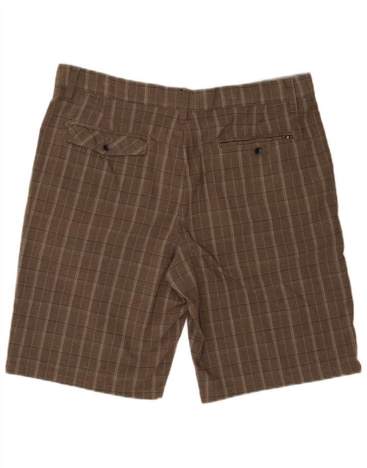 Pantaloni scurți chino Hurley pentru bărbați W36, maro, poliester cu carouri mari