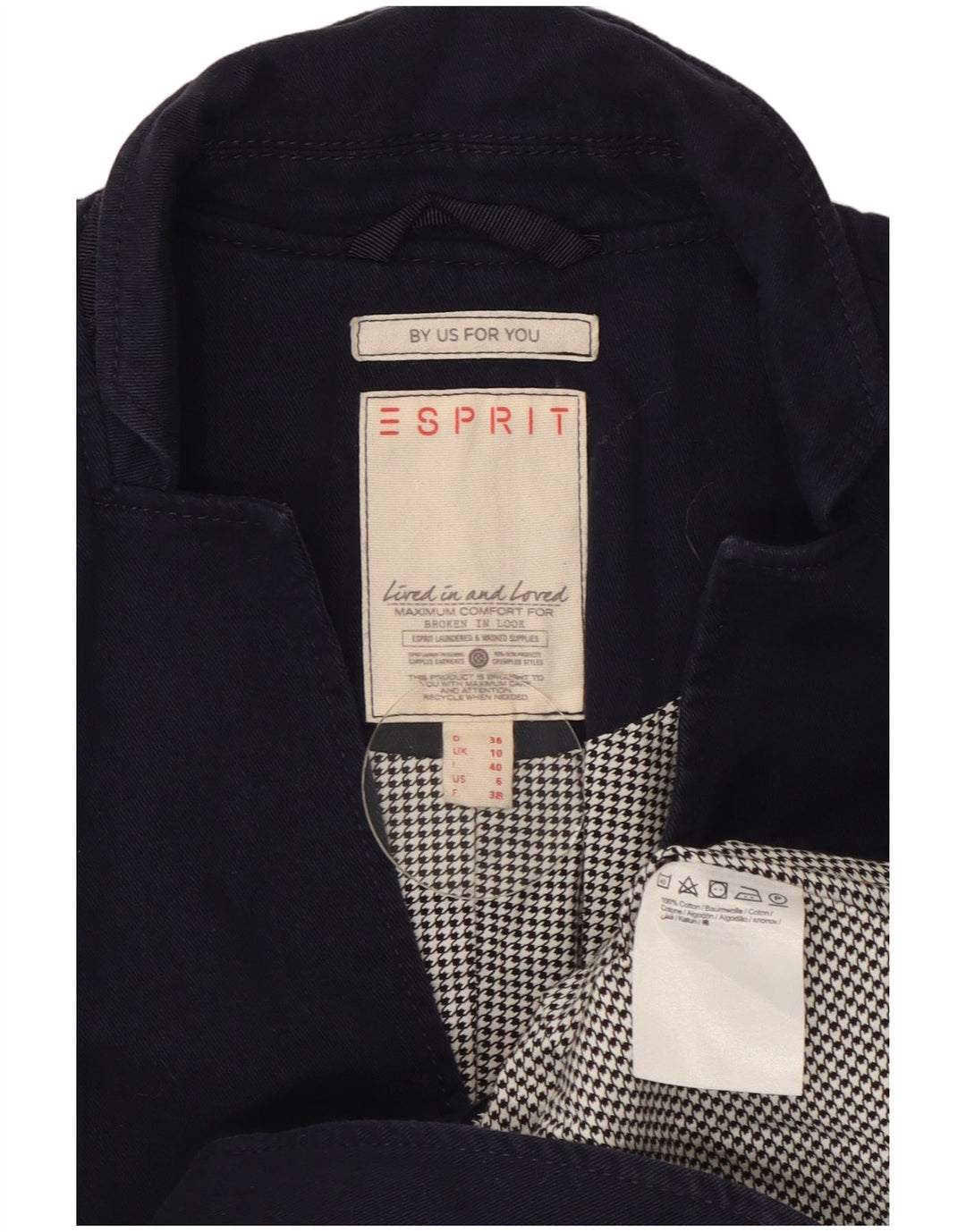 Esprit Womens 3 Button Blazer Jacket UK 10 Small  Navy Blue Cotton