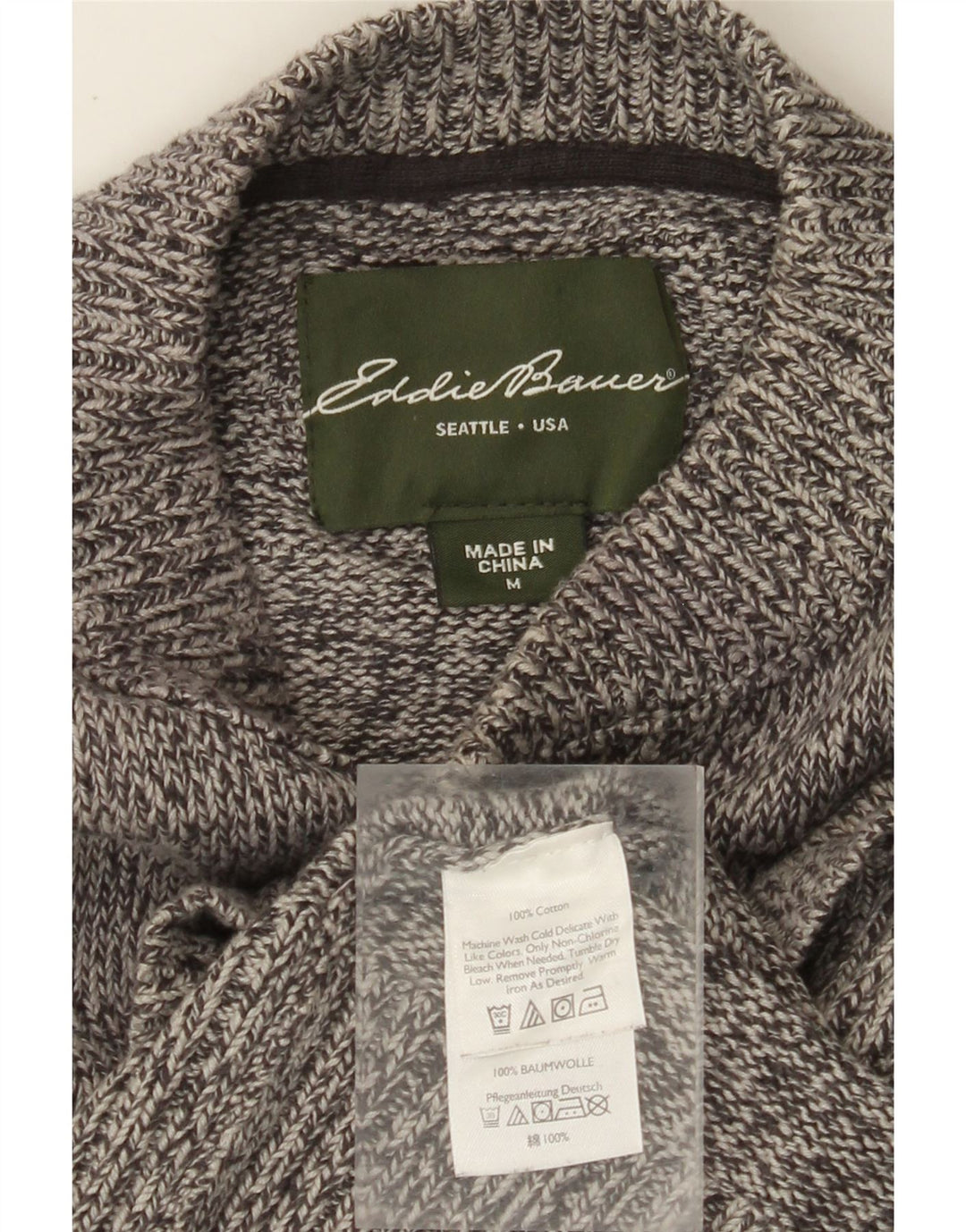 EDDIE BAUER Pulover pentru bărbați cu gât cu nasturi, bumbac cu pete, gri mediu