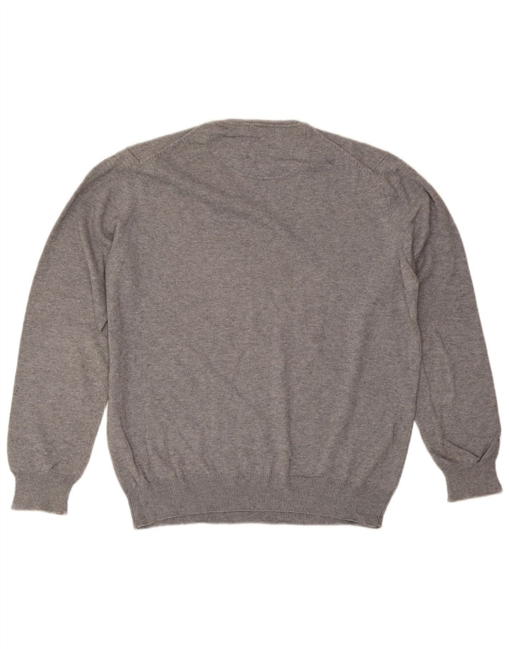 Massimo Dutti Pulover cu decolteu în V pentru bărbați, bumbac mare, gri