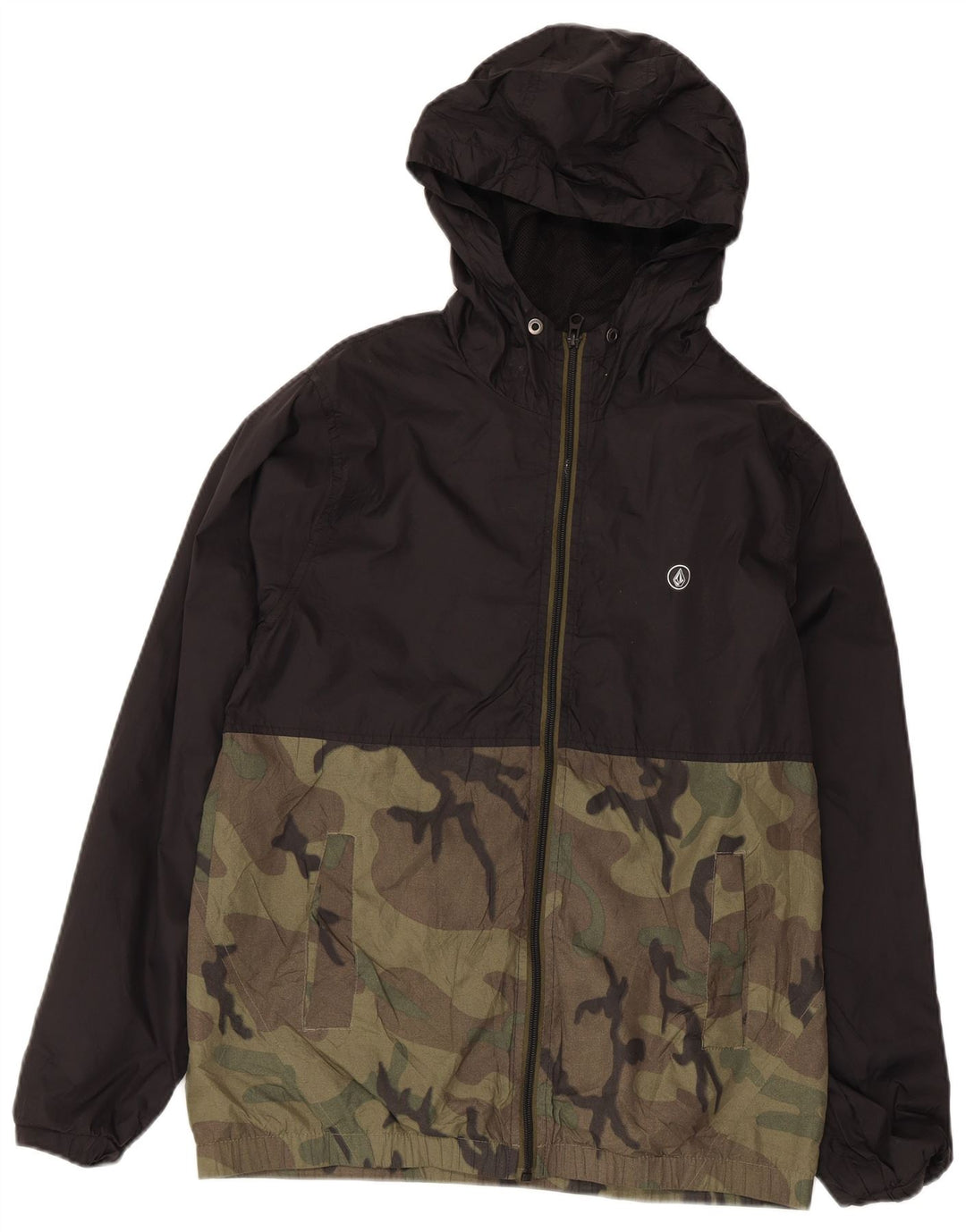 Jachetă de ploaie cu glugă pentru bărbați Volcom UK 36 Mic, negru, nailon camuflaj