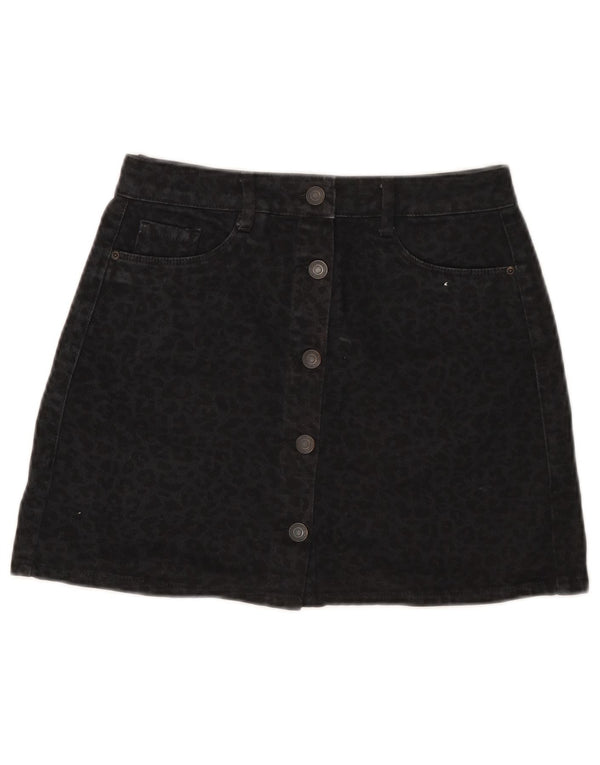 Pull & Bear Womens Denim Skirt Small W26 Black Animal Print Cotton