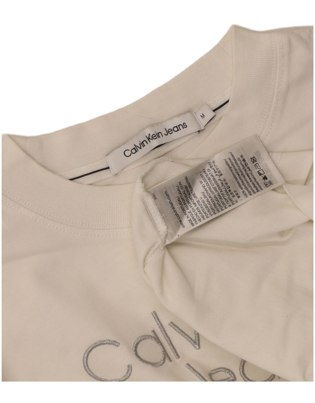 Calvin Klein Jeans Tricou cu grafic crop pentru femei Top UK 14 Medium White