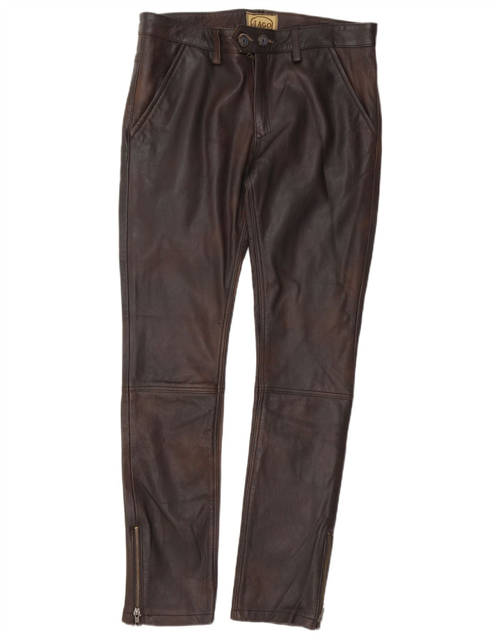 Pantaloni subțiri din piele pentru bărbați il Lago IT 48 Medium W30 L32 Piele maro