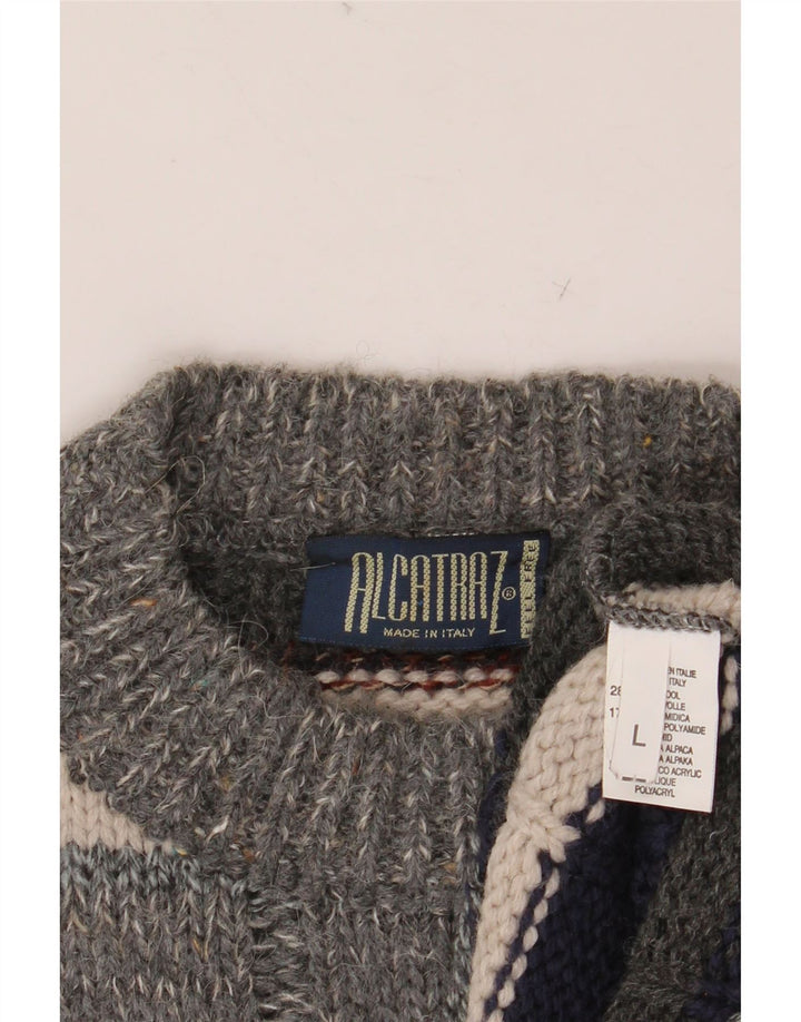 ALCATRAZ Pulover pentru bărbați cu gât crew pulover mare din lână cu dungi multicolore