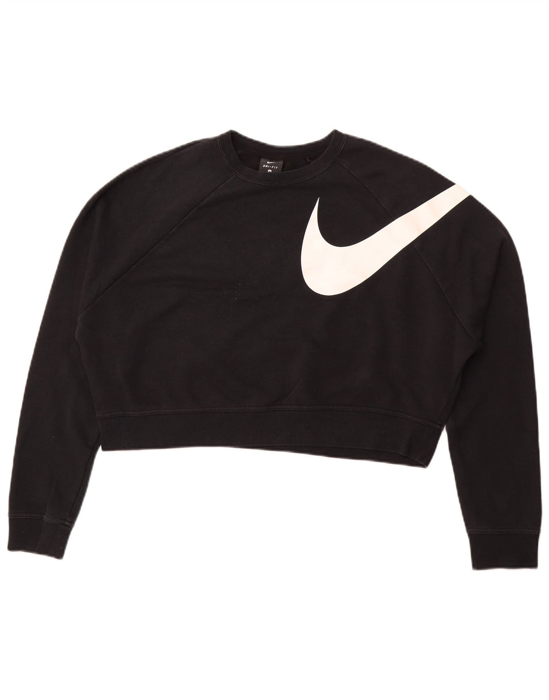 NIKE Womens Dri Fit Crop Graphic Sweatshirt Jumper UK 14 Medium Black