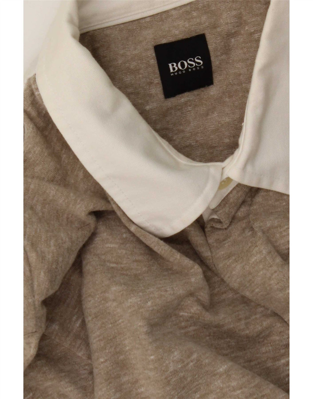 Cămașă polo cu mânecă lungă pentru bărbați Hugo Boss, bej mediu cu pete