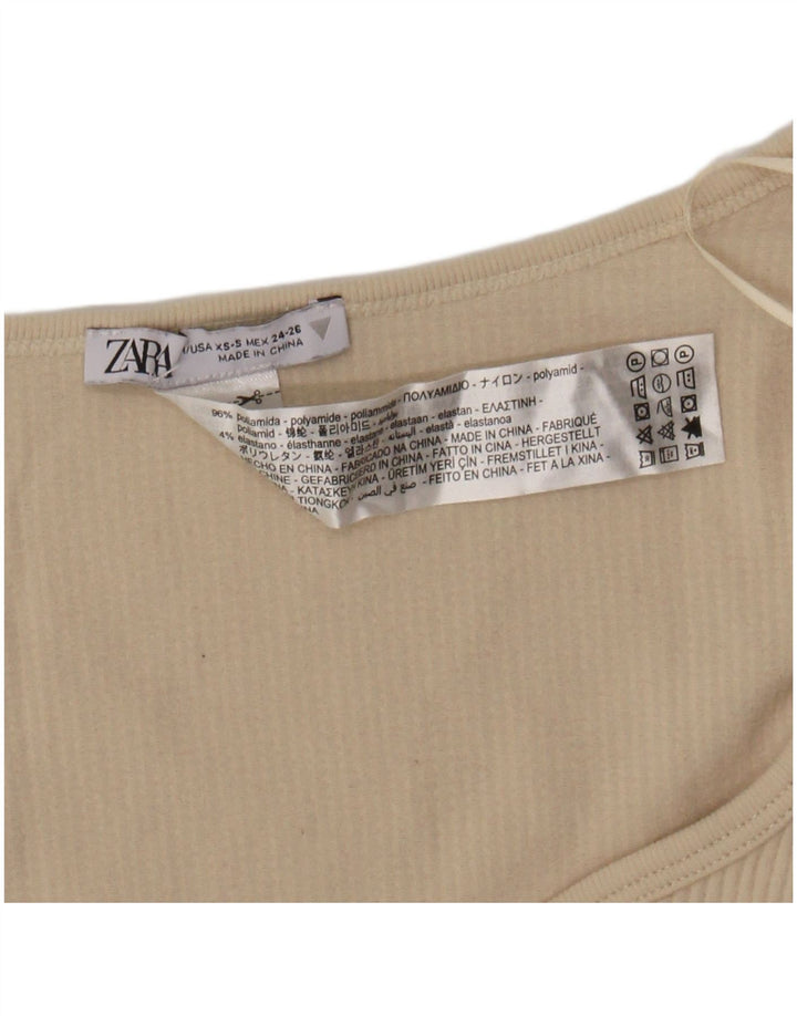 ZARA Womens Crop Top Long Sleeve UK 4 XS Beige Polyamide