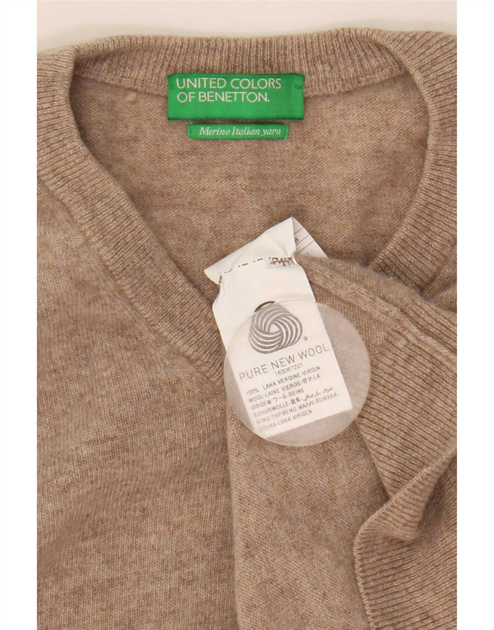 Pulover pentru bărbați Benetton cu decolteu în V, lână mică, bej