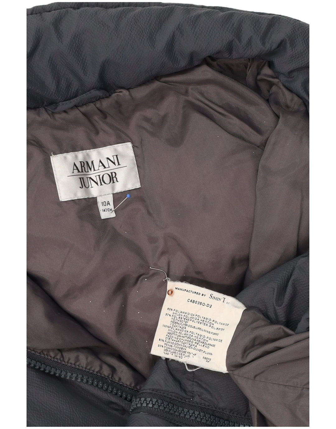 Jachetă căptușită cu glugă Armani Junior pentru băieți 9-10 ani poliamidă neagră