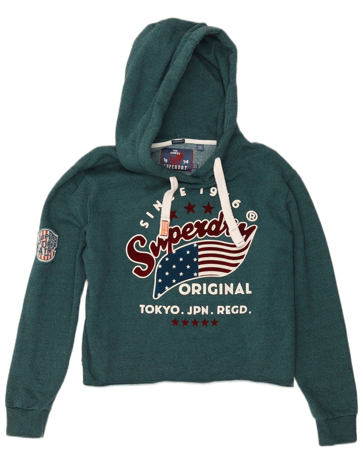 SUPERDRY Pulover supradimensionat cu glugă cu grafică pentru femei UK 10 Small Green