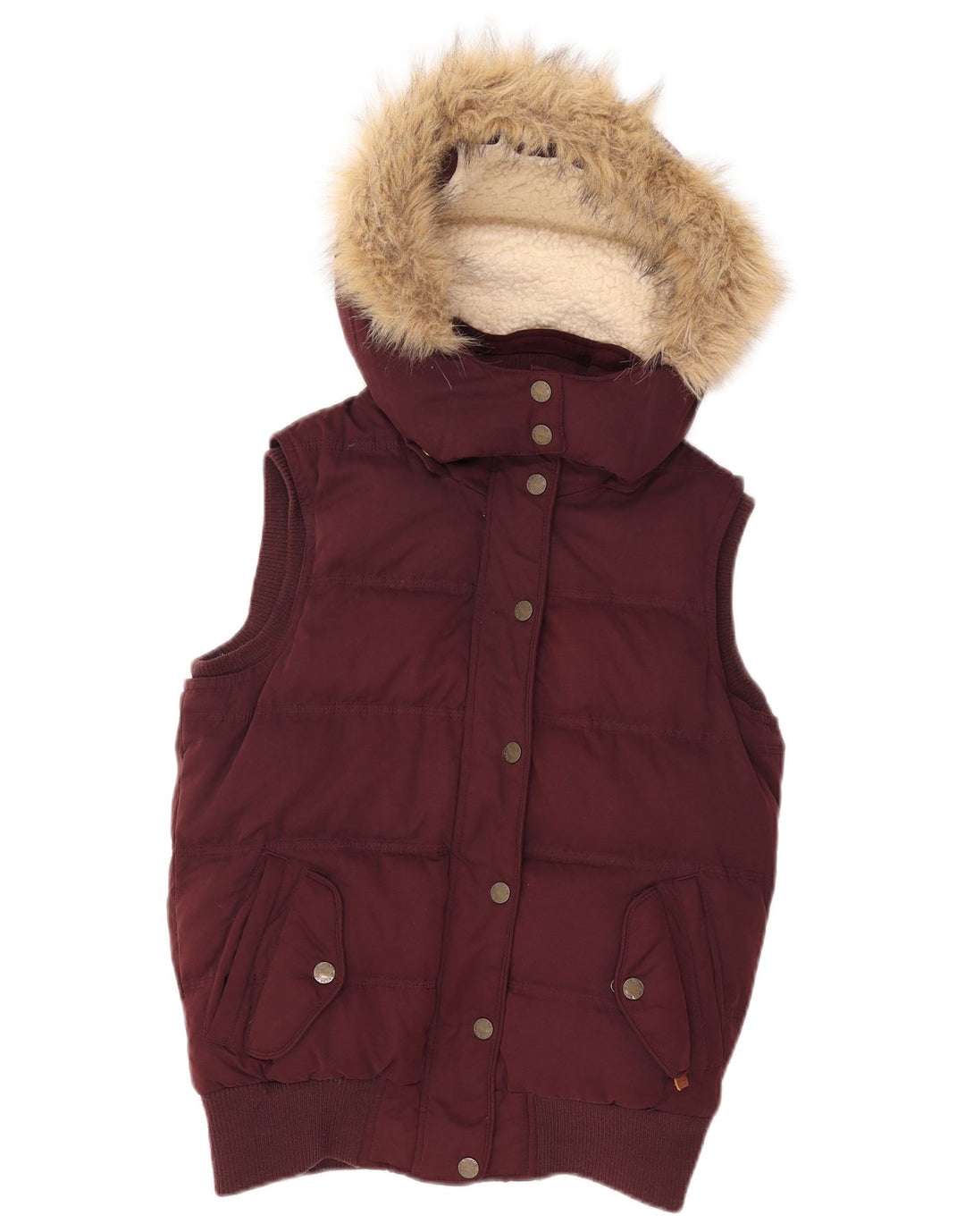 Gilet căptușit cu glugă pentru femei Fat Face UK 8 Small Burgundy Poliester