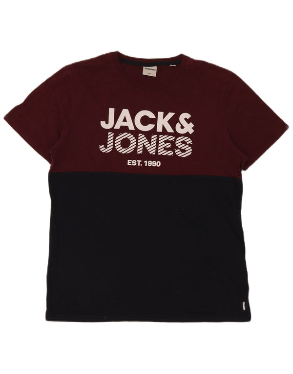 Tricou cu grafic Jack & Jones pentru bărbați Top XL Burgundy Colorblock Bumbac