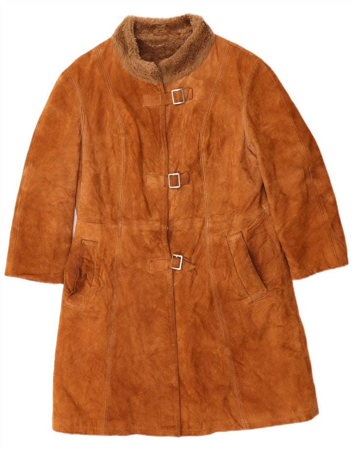 Pardesiu vintage pentru femei de piele intoarsa UK 10 mic maro