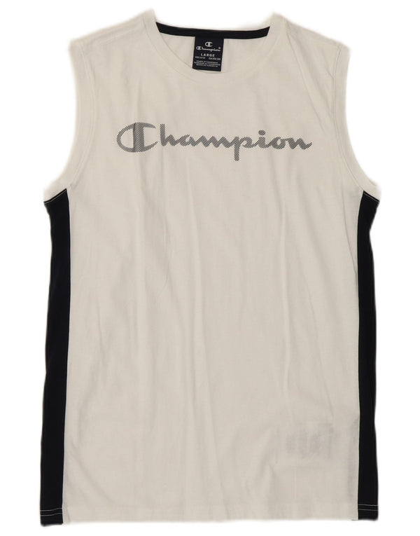 Champion Boys Graphic Vest Top 11-12 Years Large White Colourblock Sports