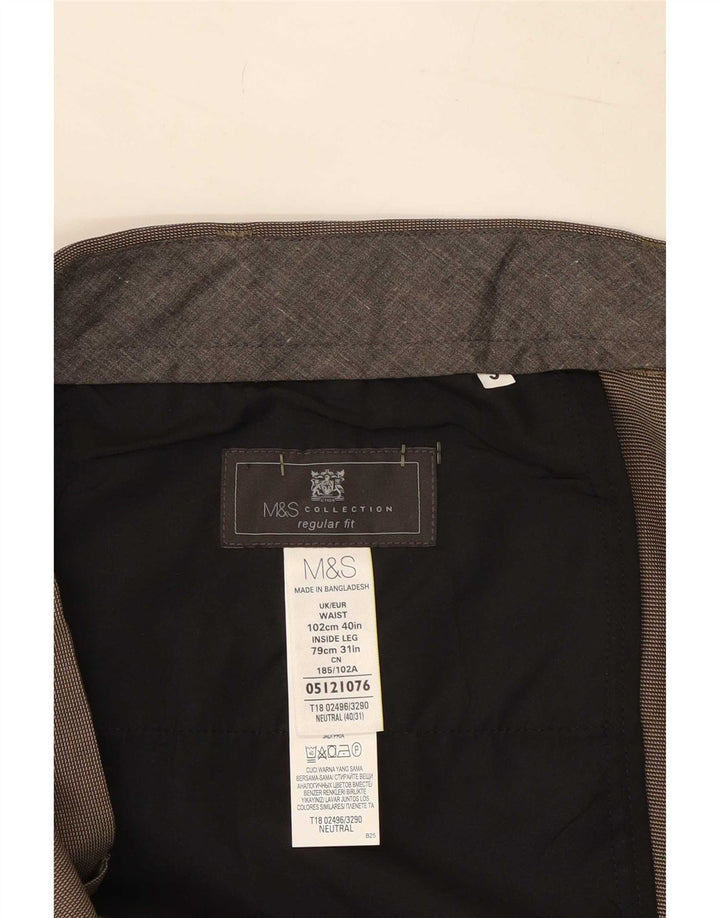 Pantaloni de costum pentru bărbați Marks & Spencer, cu ajustare normală, L40 L31, poliester maro