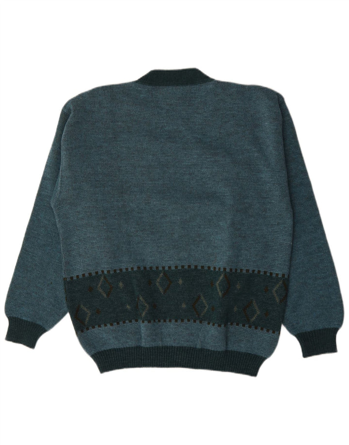 Pulover Cardigan Vintage pentru bărbați Medium Turcoaz Argyle/Diamond Wool