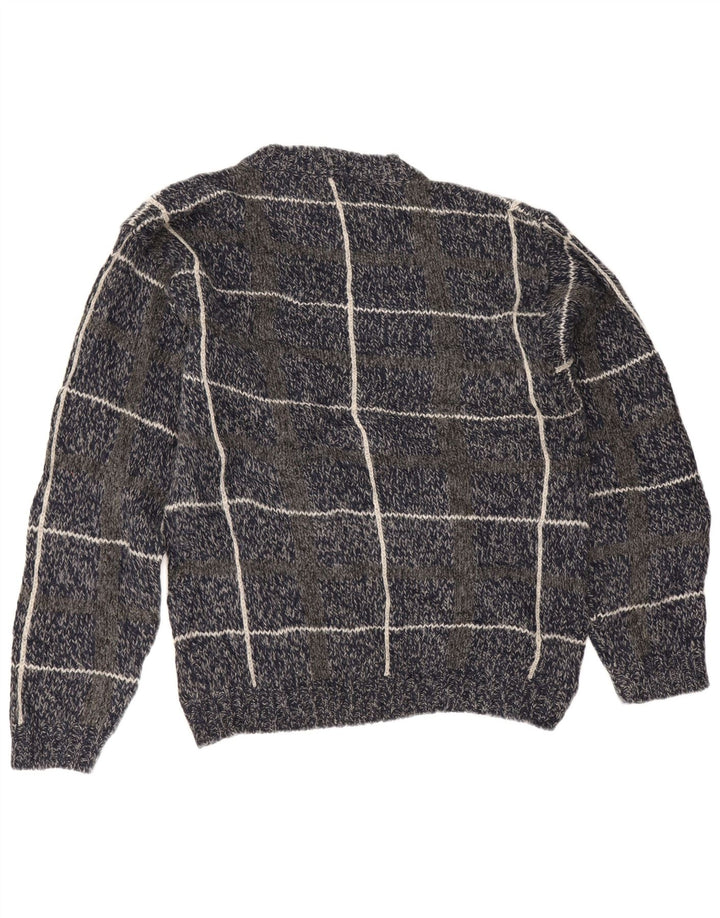 Eddie Bauer Pulover pentru bărbați cu decolteu rotund din lână cu carouri bleumarin mediu
