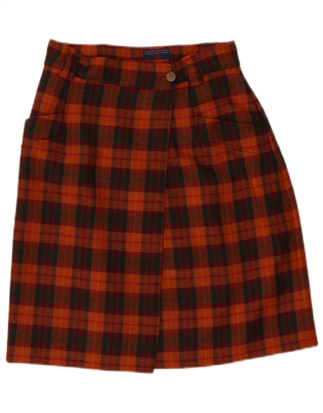 Fusta Wrap Vintage pentru femei IT 42 Medium W28 Orange Check Wool
