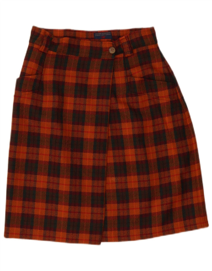 Fusta Wrap Vintage pentru femei IT 42 Medium W28 Orange Check Wool