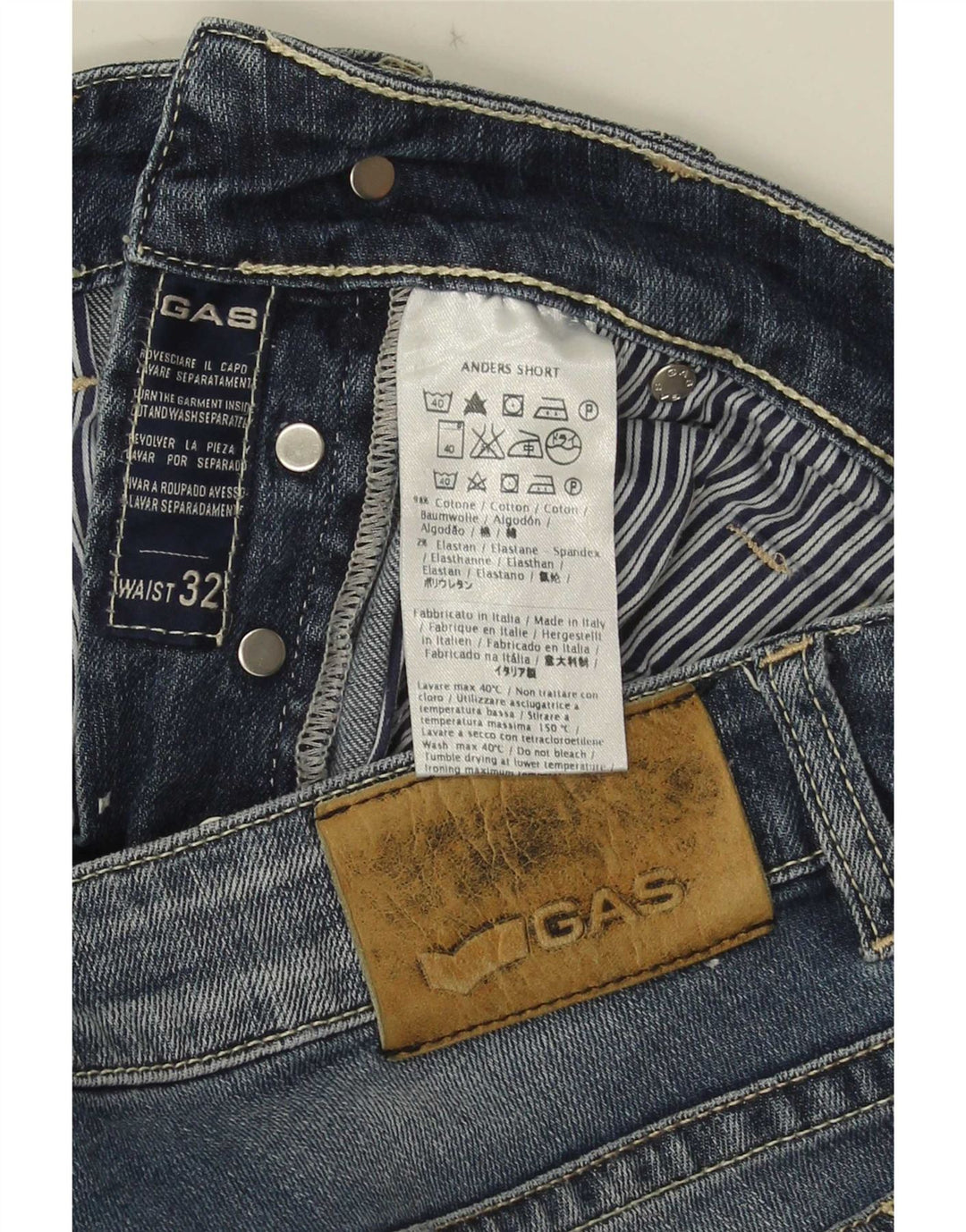 Pantaloni scurți din denim pentru bărbați Gas W32, bumbac albastru mediu